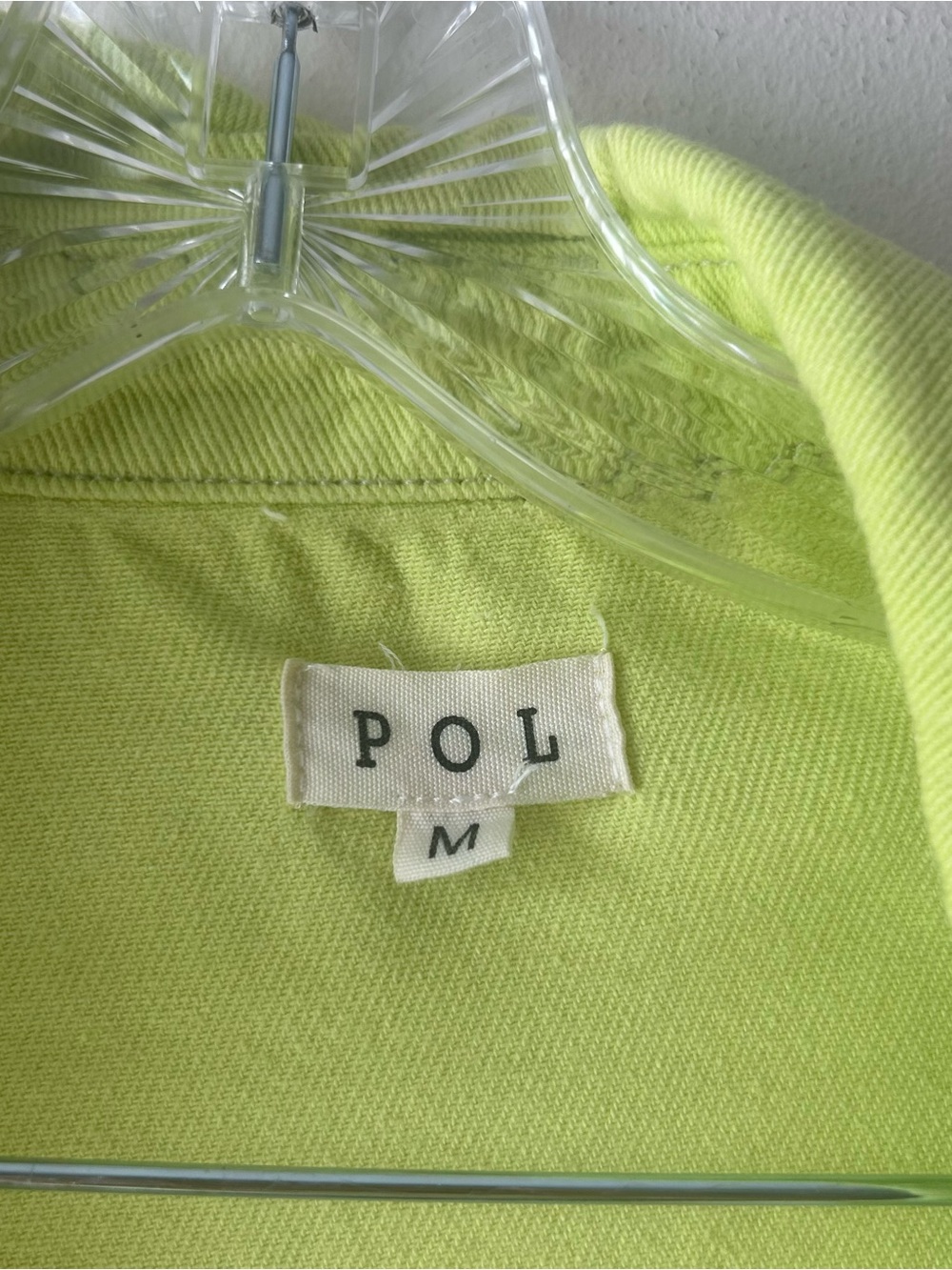 POL Oversized Frayed Worn Shacket Jacket Top Neon Green White M - Picture 5 of 11
